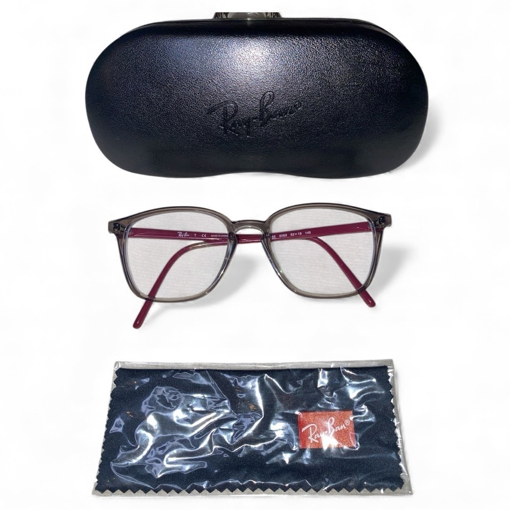 RAY BAN EYEGLASSES-Frames Case Cleaning Cloth RB 7185 8083 Clear, Gray, Red